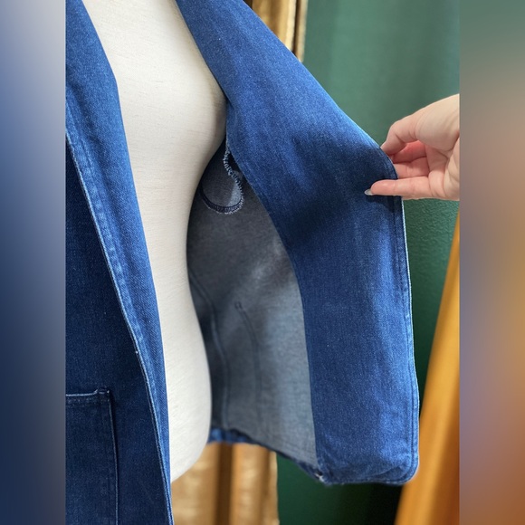 Vintage Denim Jean Jacket, 1970s, Solid Soft & Muted Blue, Big Pockets, S/M - Picture 6 of 12